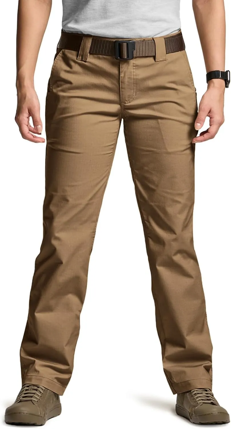 CQR Women's Flex Stretch Tactical Pants, Outdoor Hiking Pants with Pockets, Water Resistant Ripstop Work Pants