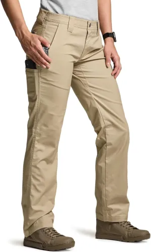 CQR Women's Flex Stretch Tactical Pants, Outdoor Hiking Pants with Pockets, Water Resistant Ripstop Work Pants