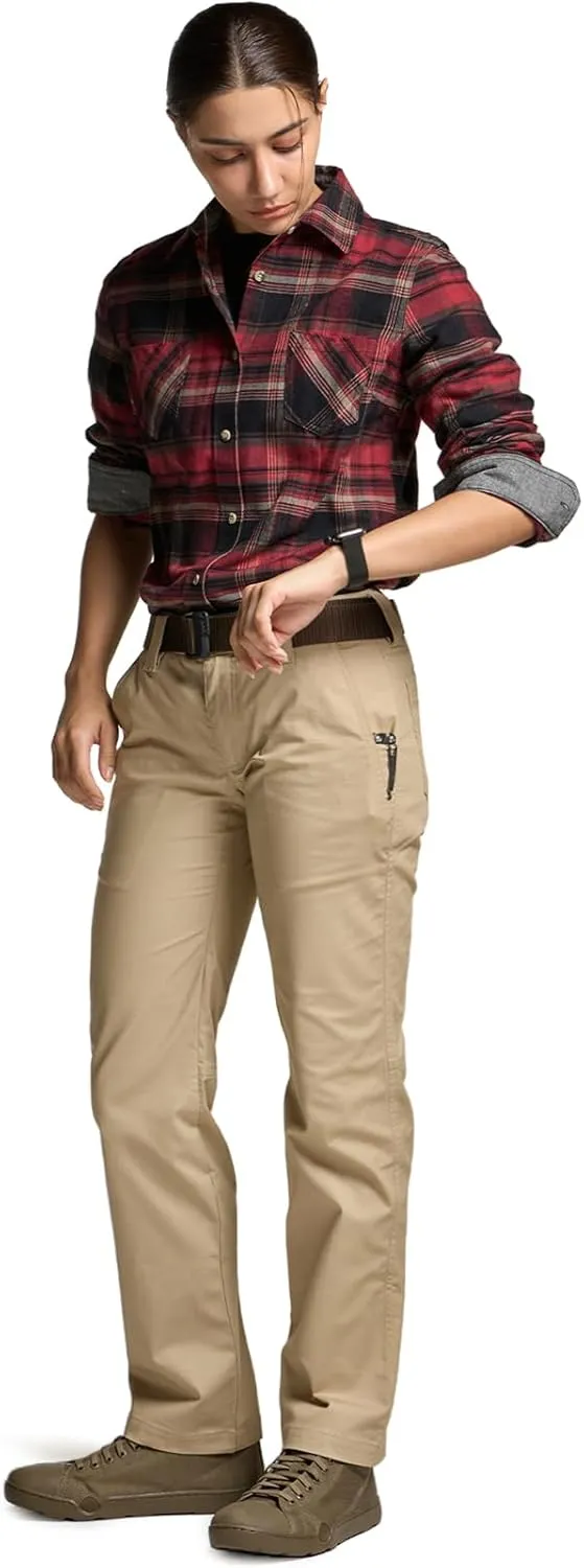 CQR Women's Flex Stretch Tactical Pants, Outdoor Hiking Pants with Pockets, Water Resistant Ripstop Work Pants