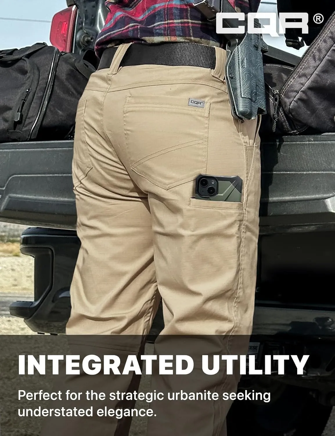 CQR Women's Flex Stretch Tactical Pants, Outdoor Hiking Pants with Pockets, Water Resistant Ripstop Work Pants