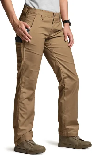 CQR Women's Flex Stretch Tactical Pants, Outdoor Hiking Pants with Pockets, Water Resistant Ripstop Work Pants