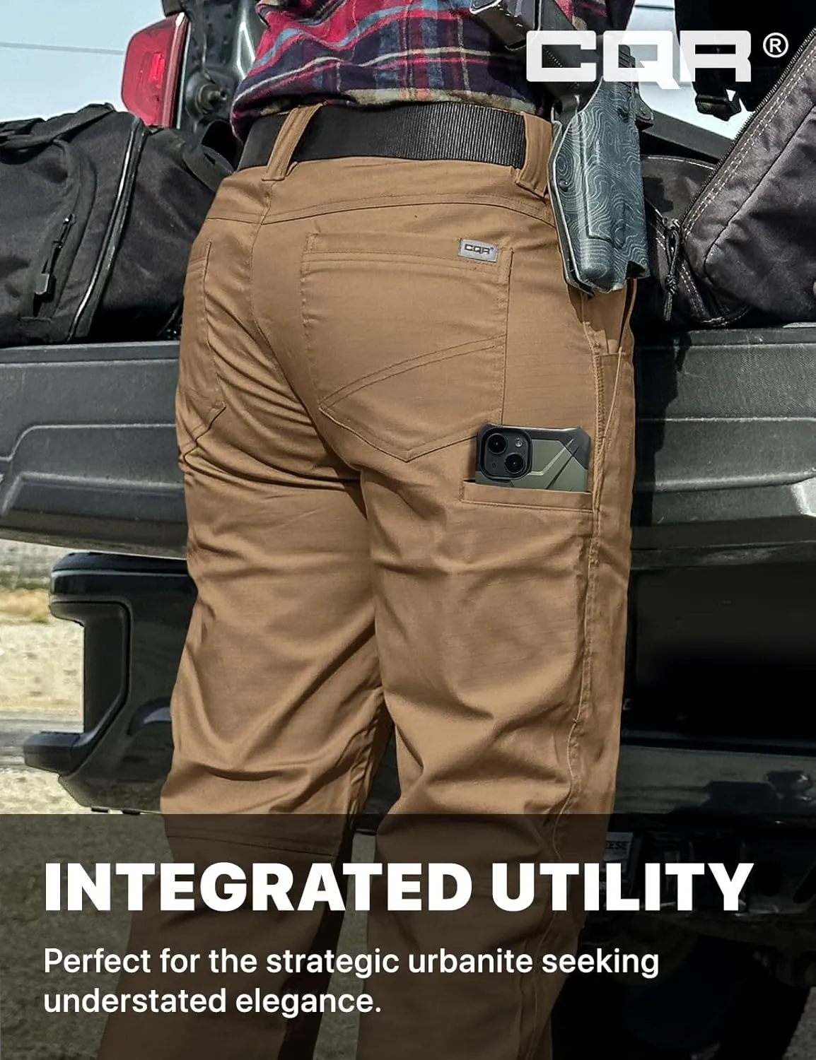 CQR Women's Flex Stretch Tactical Pants, Outdoor Hiking Pants with Pockets, Water Resistant Ripstop Work Pants