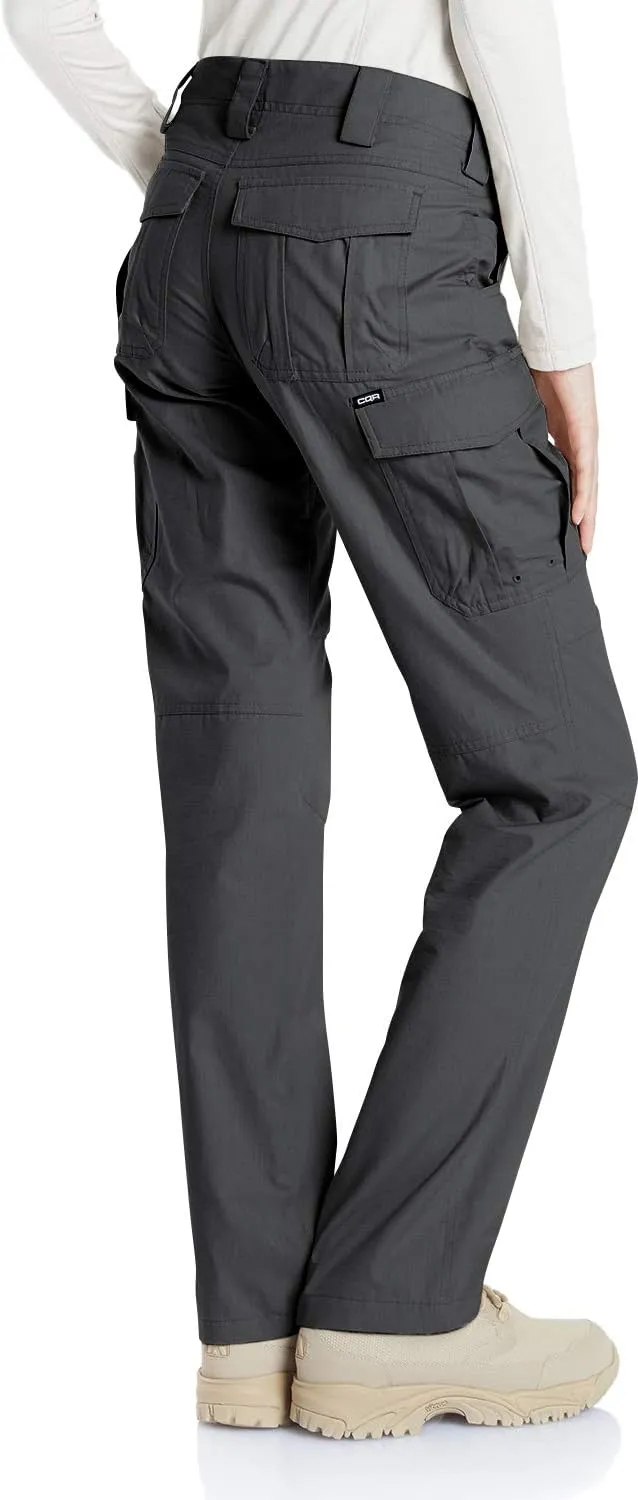 CQR Women's Flex Stretch Tactical Pants, Water Resistant Ripstop Cargo Work Pants with Pockets for Outdoor & Hiking