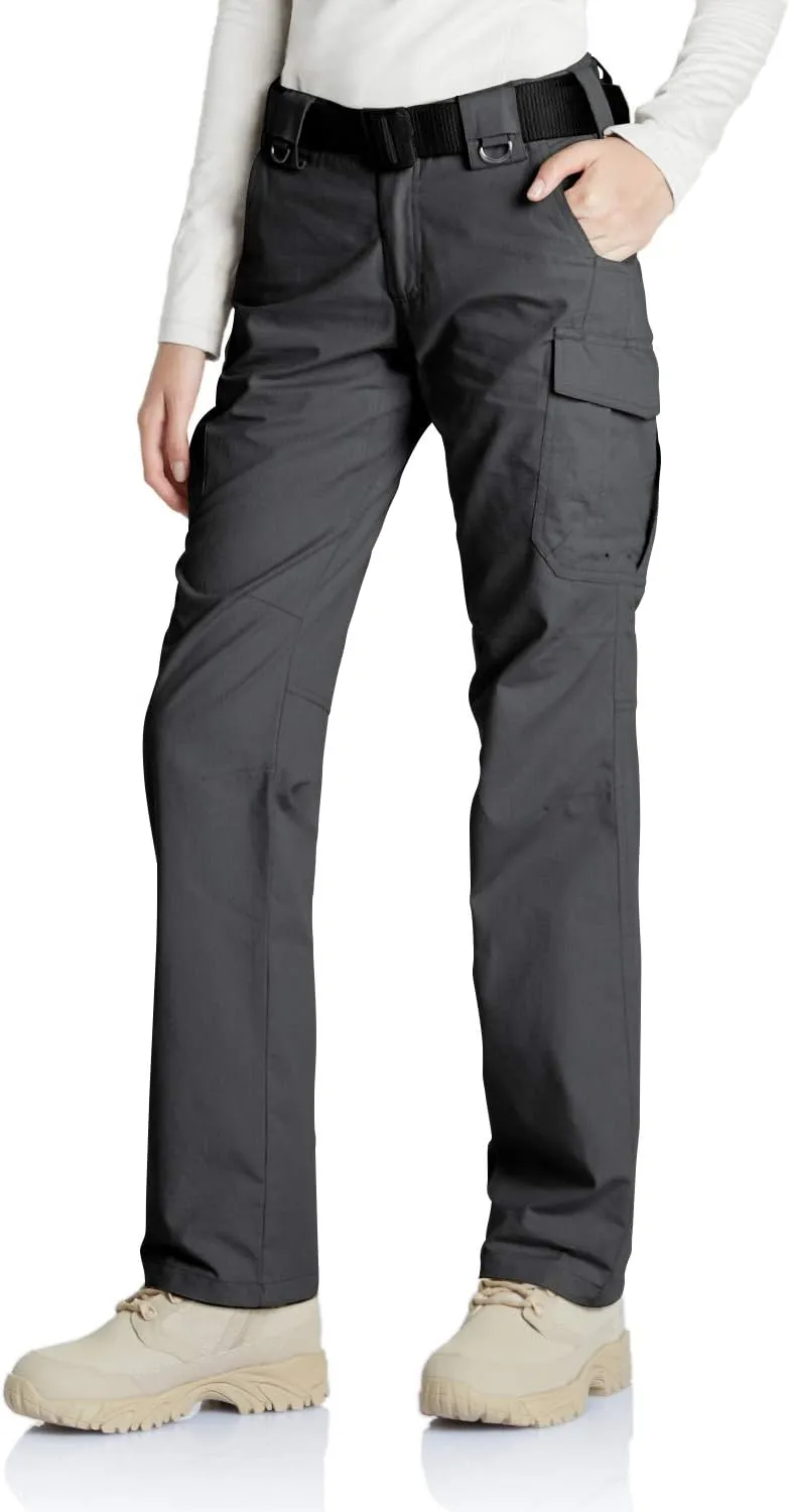 CQR Women's Flex Stretch Tactical Pants, Water Resistant Ripstop Cargo Work Pants with Pockets for Outdoor & Hiking