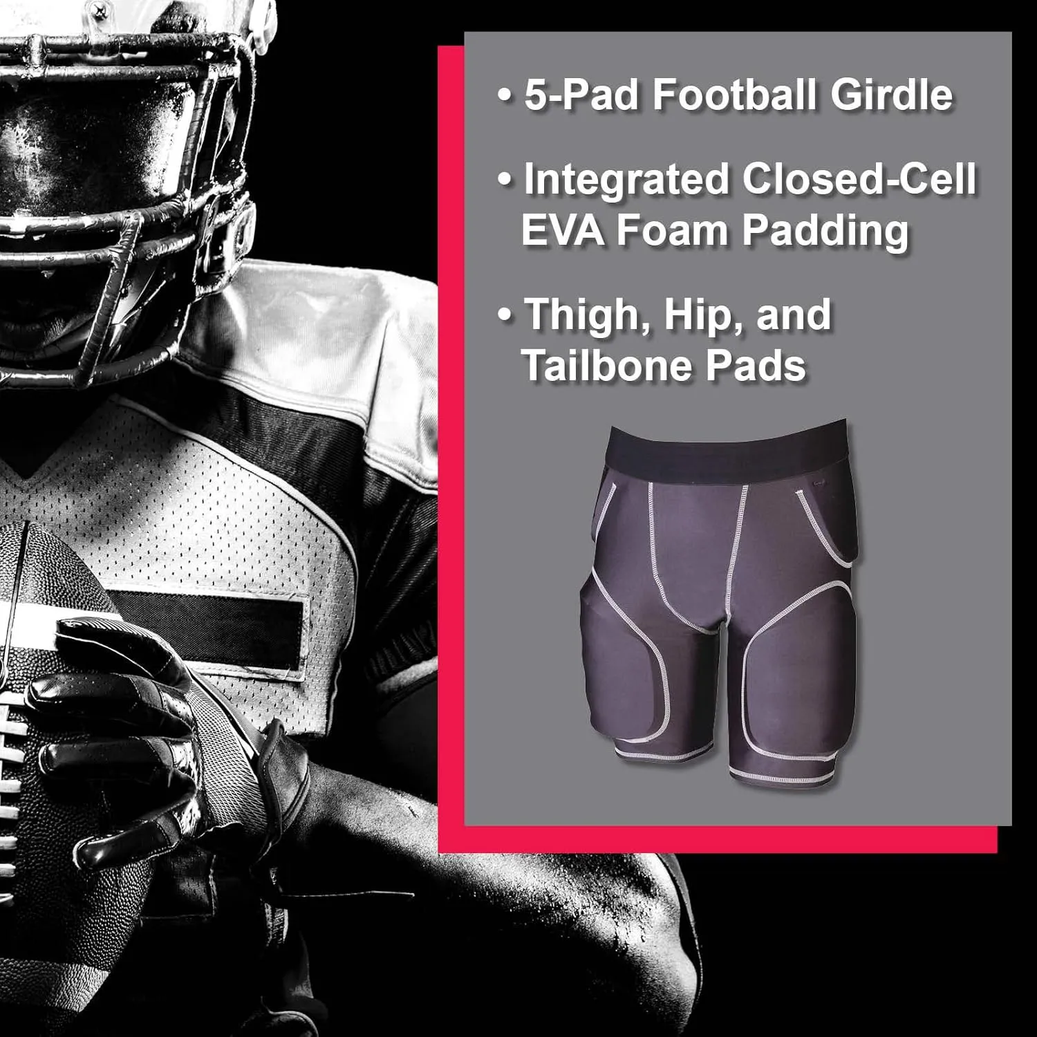 Cramer Tornado 5 Football Girdle with Hip, Tailbone and Thigh Pads, Integrated Closed-Cell EVA Foam Pads, Moisture-Wicking Fabric, High Support and Comfort, Graphite, Small