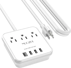 Cruise Essentials,10 Ft Power Strip with 3 Outlets and 4 USB Ports(1 USB C), Non Surge Protector for Cruise Ship, Travel, Home Office, ETL Listed, White
