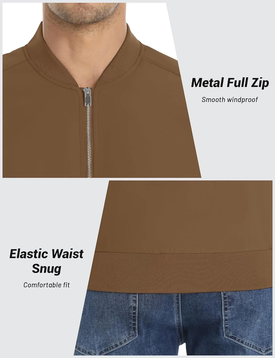 CRYSULLY Men's Bomber Jacket Lightweight Spring Fall Casual Windbreaker Full Zip Outwear Coat