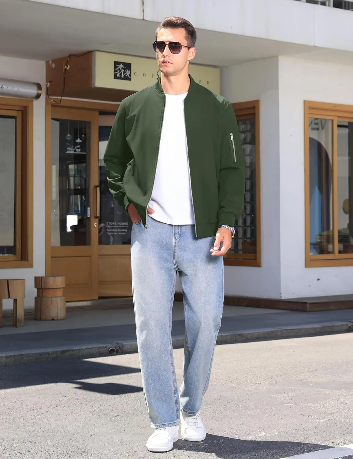 CRYSULLY Men's Bomber Jacket Lightweight Spring Fall Casual Windbreaker Full Zip Outwear Coat