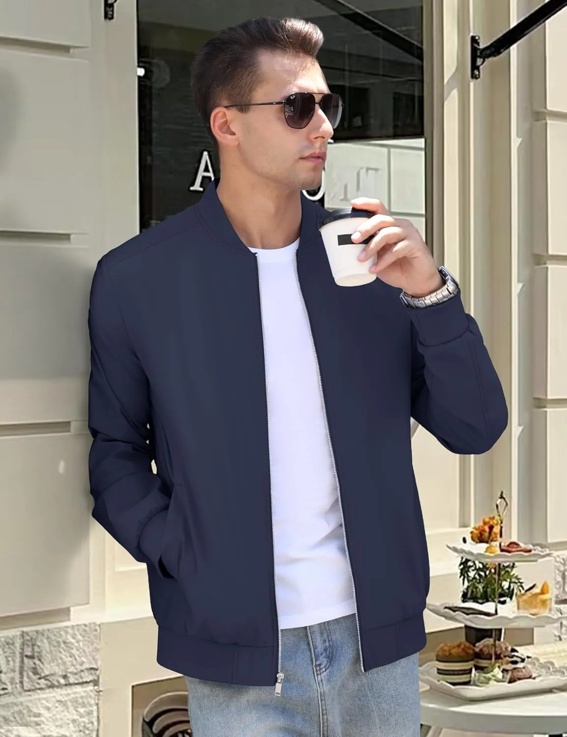 CRYSULLY Men's Bomber Jacket Lightweight Spring Fall Casual Windbreaker Full Zip Outwear Coat