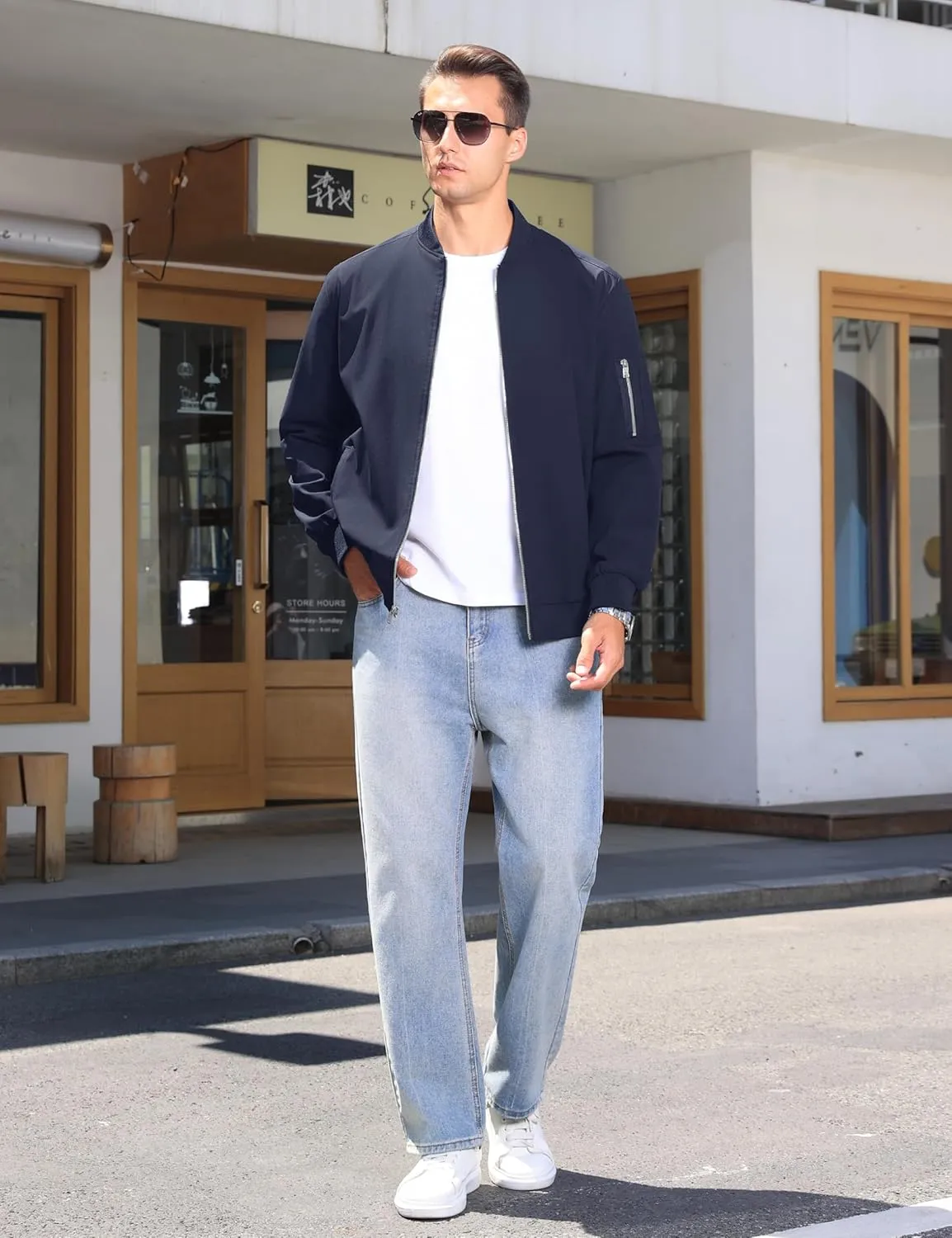 CRYSULLY Men's Bomber Jacket Lightweight Spring Fall Casual Windbreaker Full Zip Outwear Coat