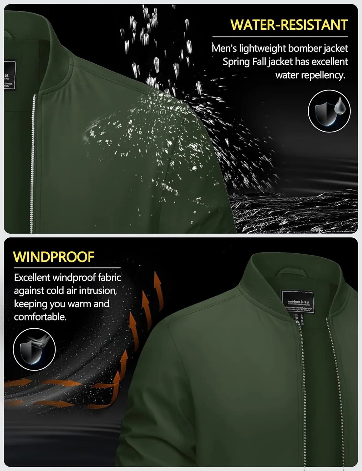 CRYSULLY Men's Bomber Jacket Lightweight Spring Fall Casual Windbreaker Full Zip Outwear Coat
