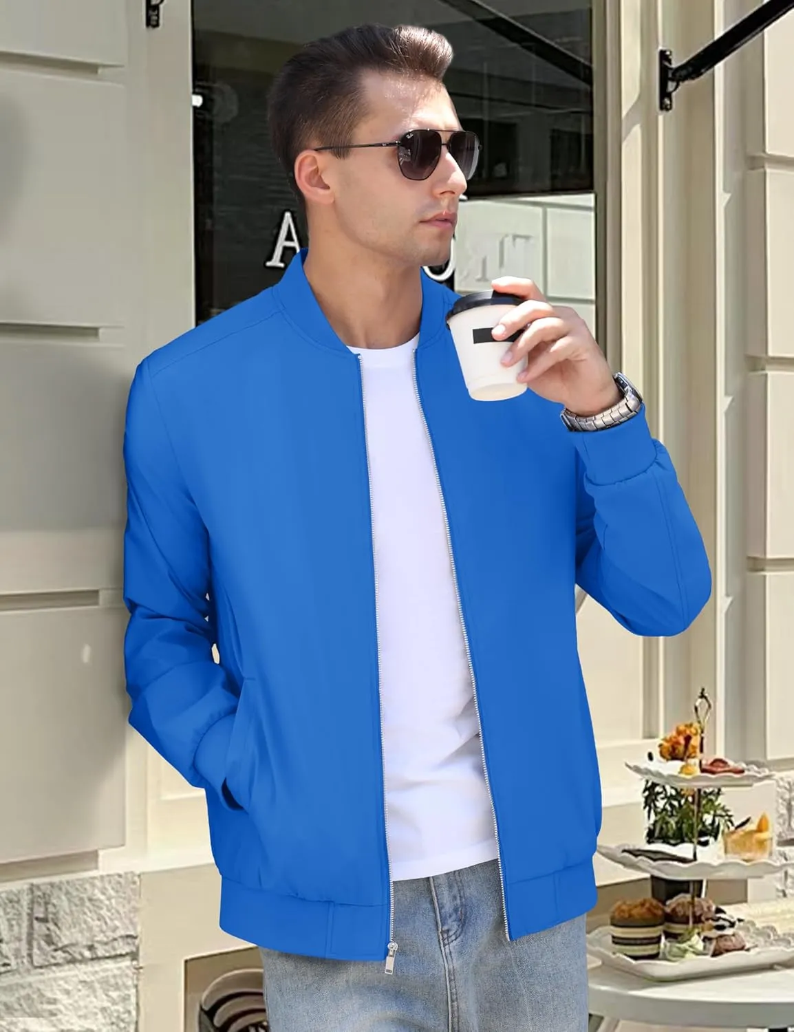 CRYSULLY Men's Bomber Jacket Lightweight Spring Fall Casual Windbreaker Full Zip Outwear Coat