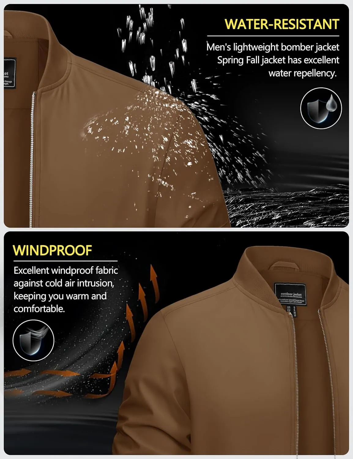 CRYSULLY Men's Bomber Jacket Lightweight Spring Fall Casual Windbreaker Full Zip Outwear Coat