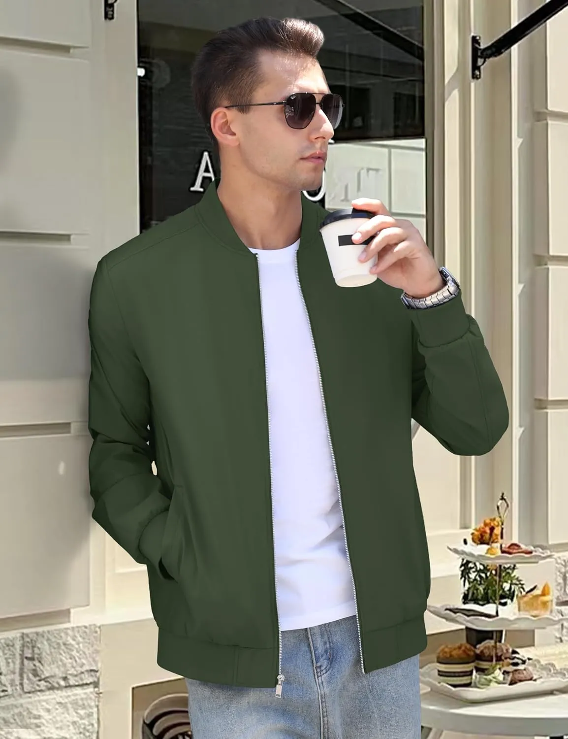 CRYSULLY Men's Bomber Jacket Lightweight Spring Fall Casual Windbreaker Full Zip Outwear Coat