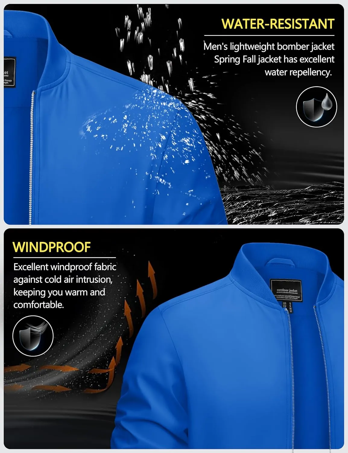 CRYSULLY Men's Bomber Jacket Lightweight Spring Fall Casual Windbreaker Full Zip Outwear Coat