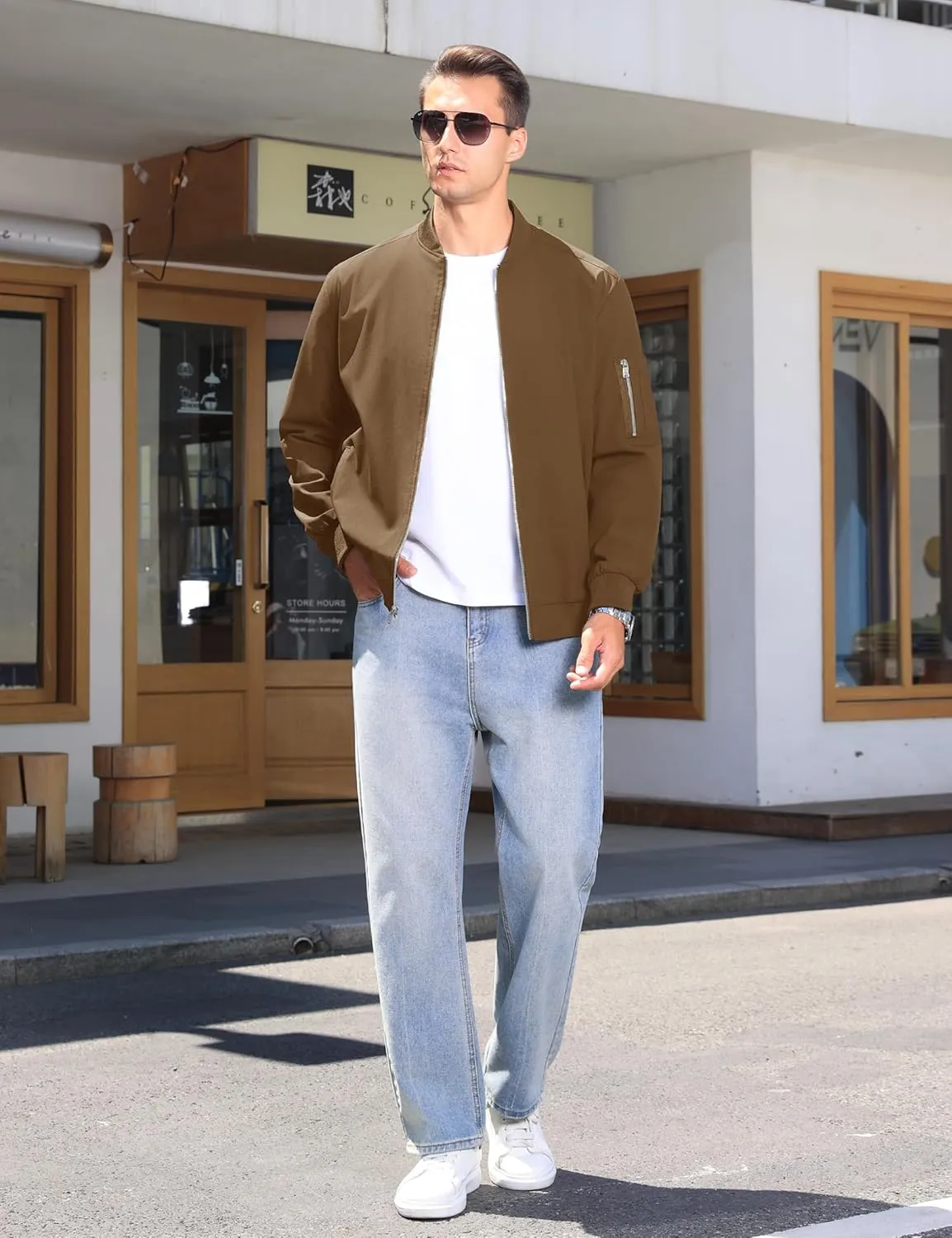 CRYSULLY Men's Bomber Jacket Lightweight Spring Fall Casual Windbreaker Full Zip Outwear Coat