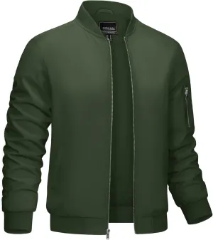 CRYSULLY Men's Bomber Jacket Lightweight Spring Fall Casual Windbreaker Full Zip Outwear Coat
