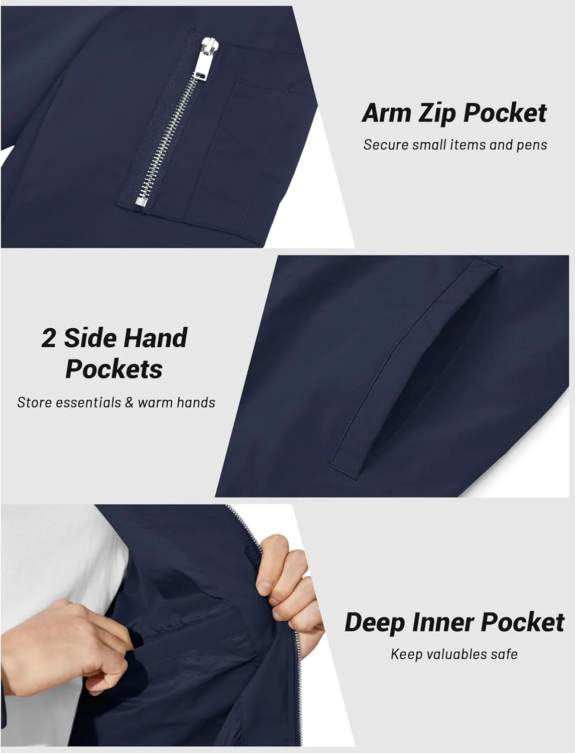 CRYSULLY Men's Bomber Jacket Lightweight Spring Fall Casual Windbreaker Full Zip Outwear Coat