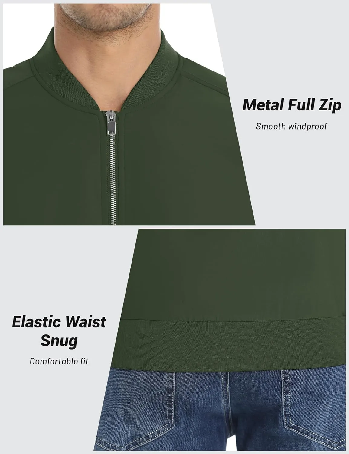 CRYSULLY Men's Bomber Jacket Lightweight Spring Fall Casual Windbreaker Full Zip Outwear Coat