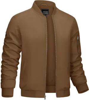 CRYSULLY Men's Bomber Jacket Lightweight Spring Fall Casual Windbreaker Full Zip Outwear Coat