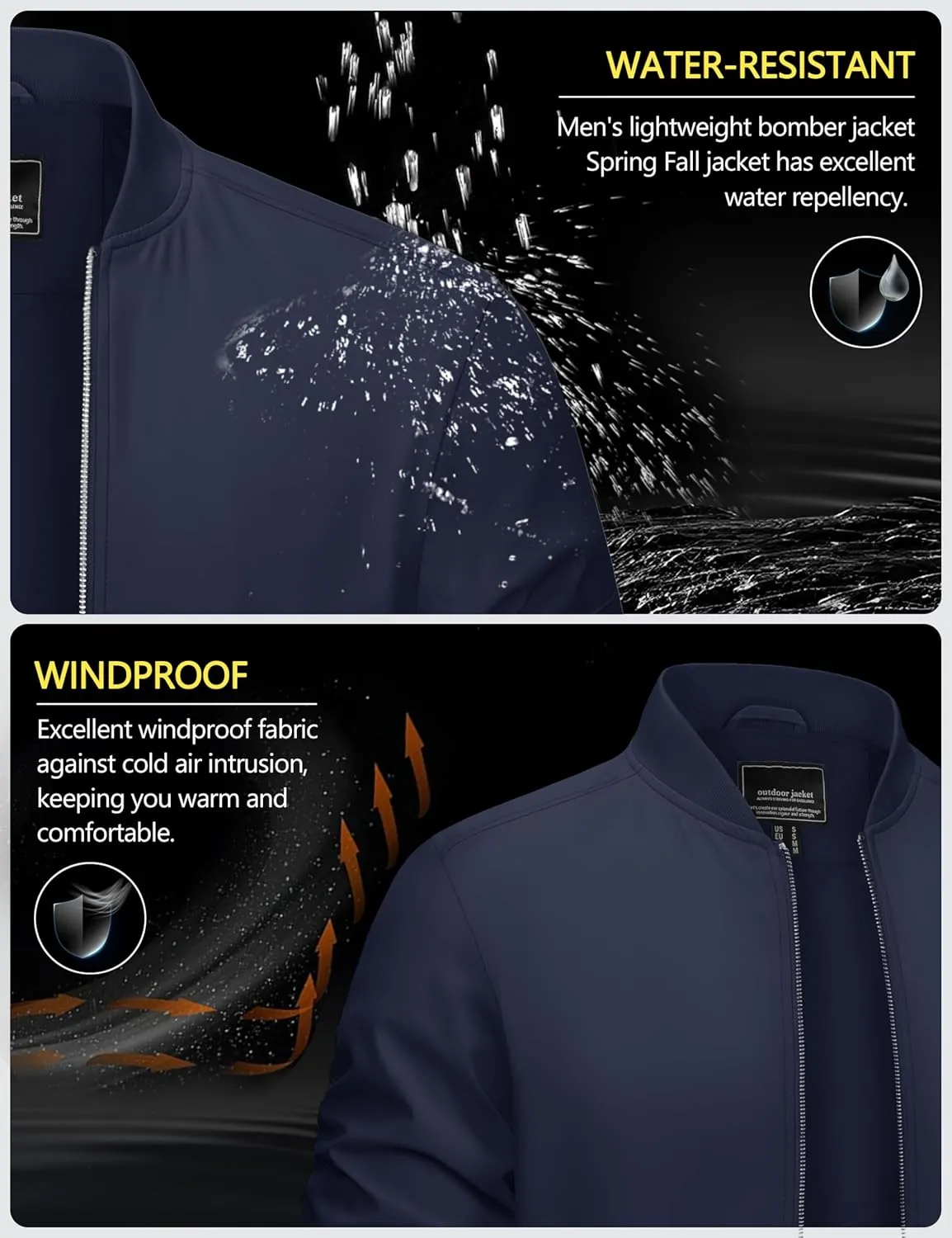 CRYSULLY Men's Bomber Jacket Lightweight Spring Fall Casual Windbreaker Full Zip Outwear Coat