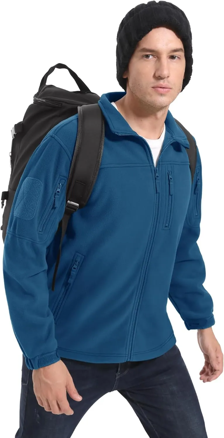 CRYSULLY Men's Fleece Jacket Tactical Full-Zip Winter Coat Jackets Multi Pockets