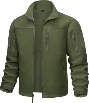 CRYSULLY Men's Fleece Jacket Tactical Full-Zip Winter Coat Jackets Multi Pockets
