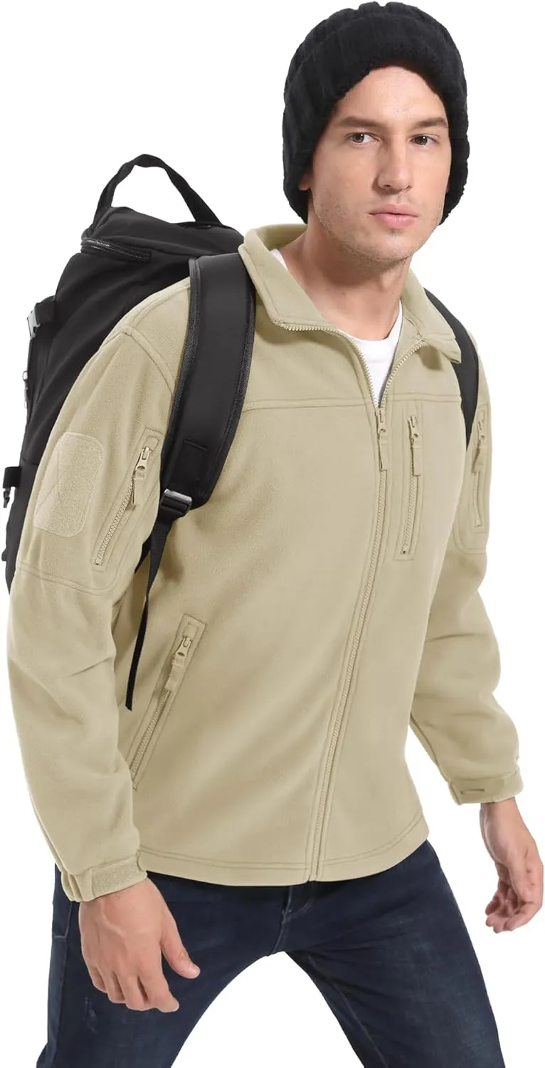 CRYSULLY Men's Fleece Jacket Tactical Full-Zip Winter Coat Jackets Multi Pockets