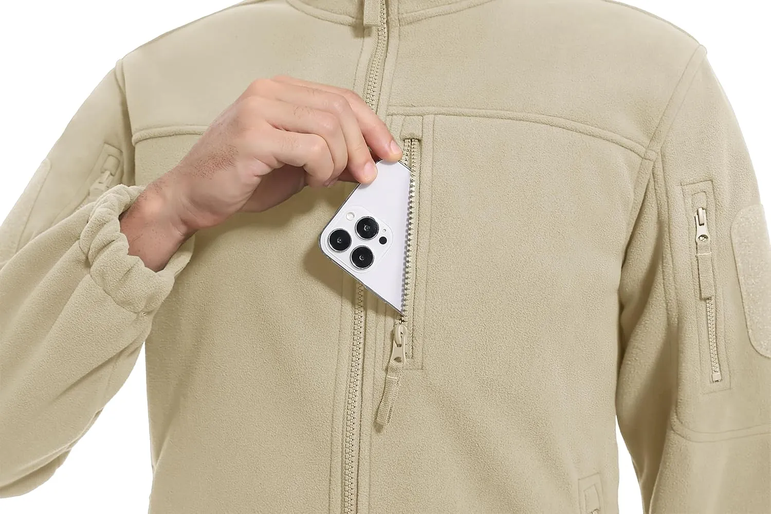 CRYSULLY Men's Fleece Jacket Tactical Full-Zip Winter Coat Jackets Multi Pockets