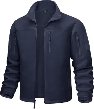 CRYSULLY Men's Fleece Jacket Tactical Full-Zip Winter Coat Jackets Multi Pockets