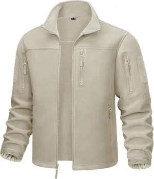 CRYSULLY Men's Fleece Jacket Tactical Full-Zip Winter Coat Jackets Multi Pockets