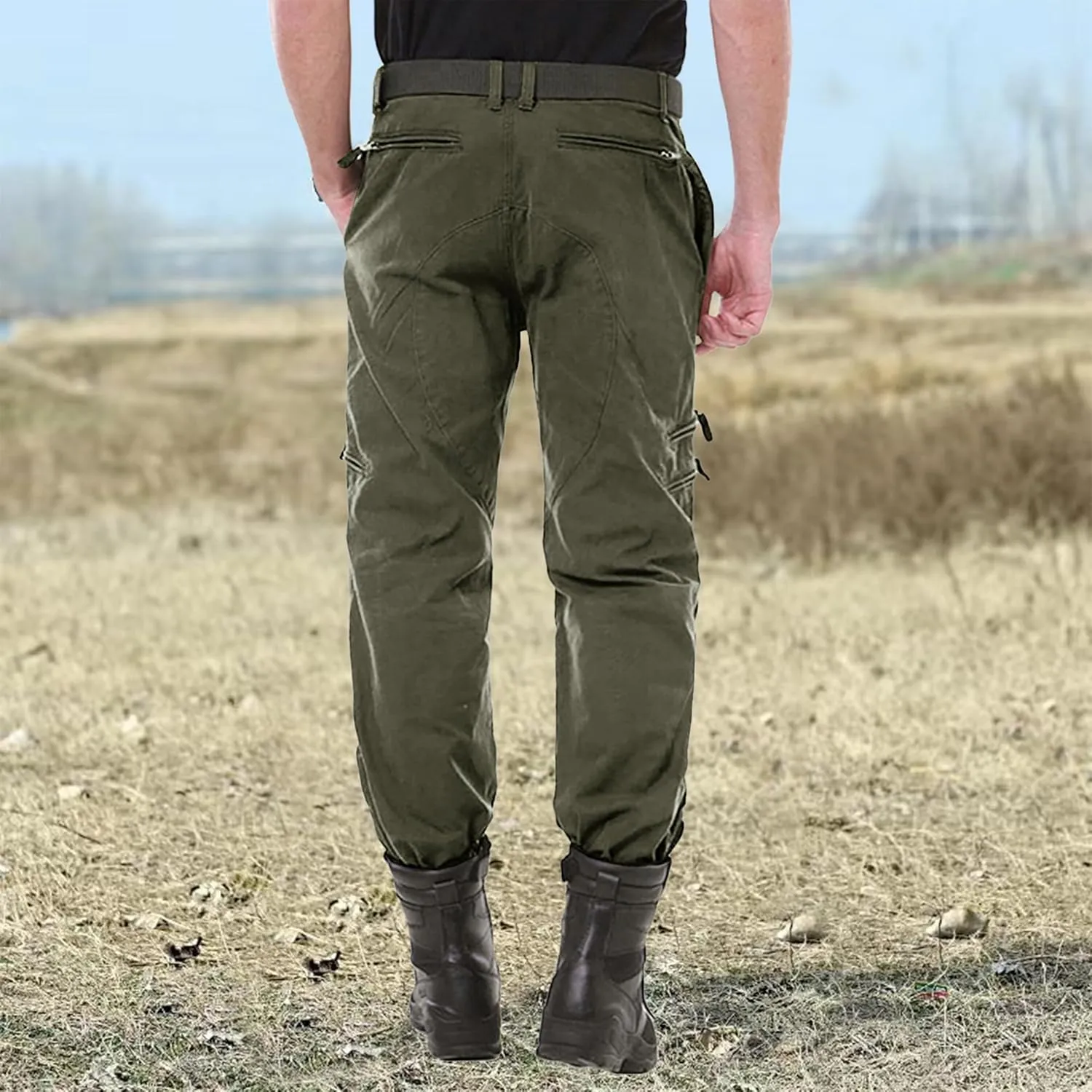 CRYSULLY Men's Tactical Pants Military Work Pants for Men Ripstop 9 Pockets Construction Trousers (No Belt)