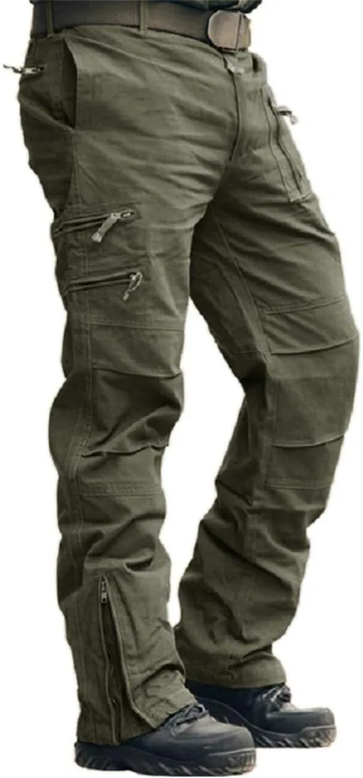 CRYSULLY Men's Tactical Pants Military Work Pants for Men Ripstop 9 Pockets Construction Trousers (No Belt)