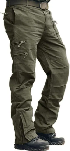 CRYSULLY Men's Tactical Pants Military Work Pants for Men Ripstop 9 Pockets Construction Trousers (No Belt)