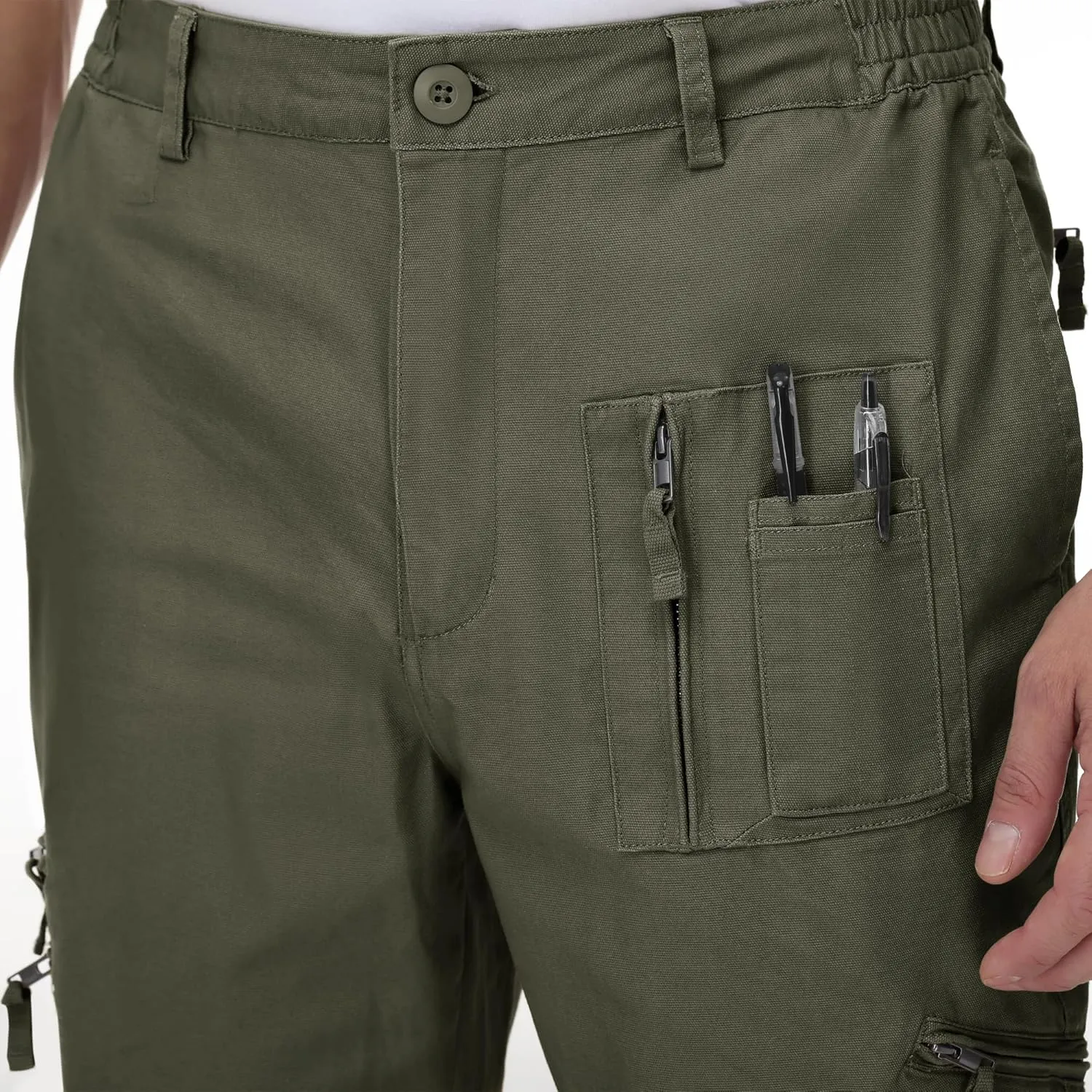 CRYSULLY Men's Tactical Pants Military Work Pants for Men Ripstop 9 Pockets Construction Trousers (No Belt)