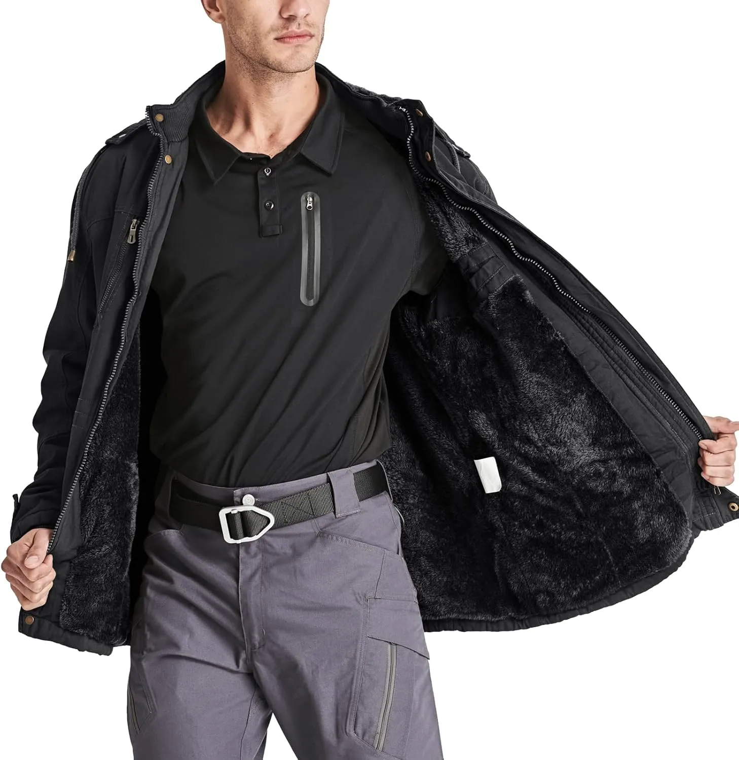 CRYSULLY Men's Winter Casual Thicken Multi-Pocket Outwear Jacket Coat With Removable Hood