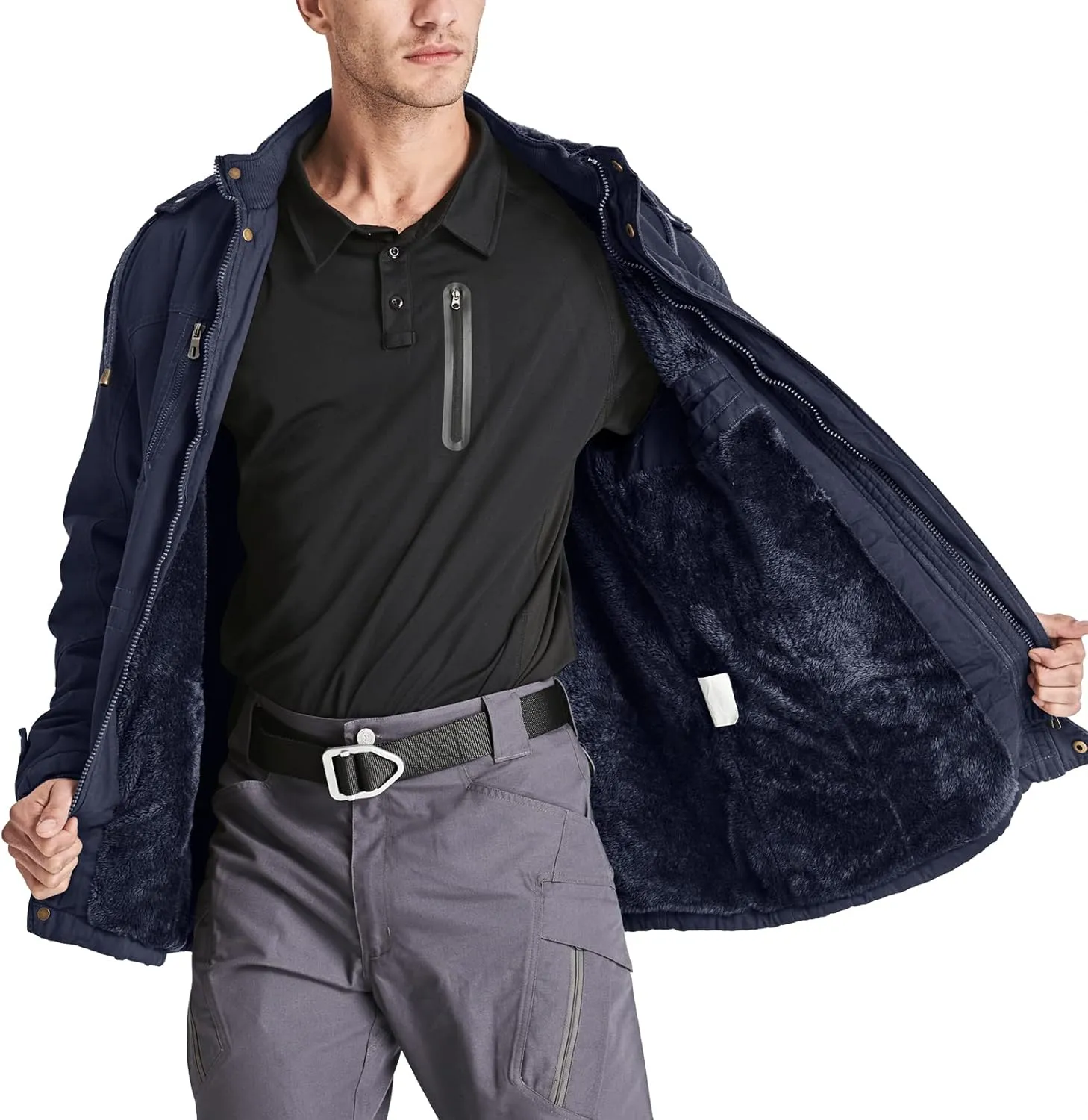 CRYSULLY Men's Winter Casual Thicken Multi-Pocket Outwear Jacket Coat With Removable Hood