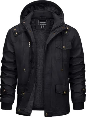 CRYSULLY Men's Winter Casual Thicken Multi-Pocket Outwear Jacket Coat With Removable Hood
