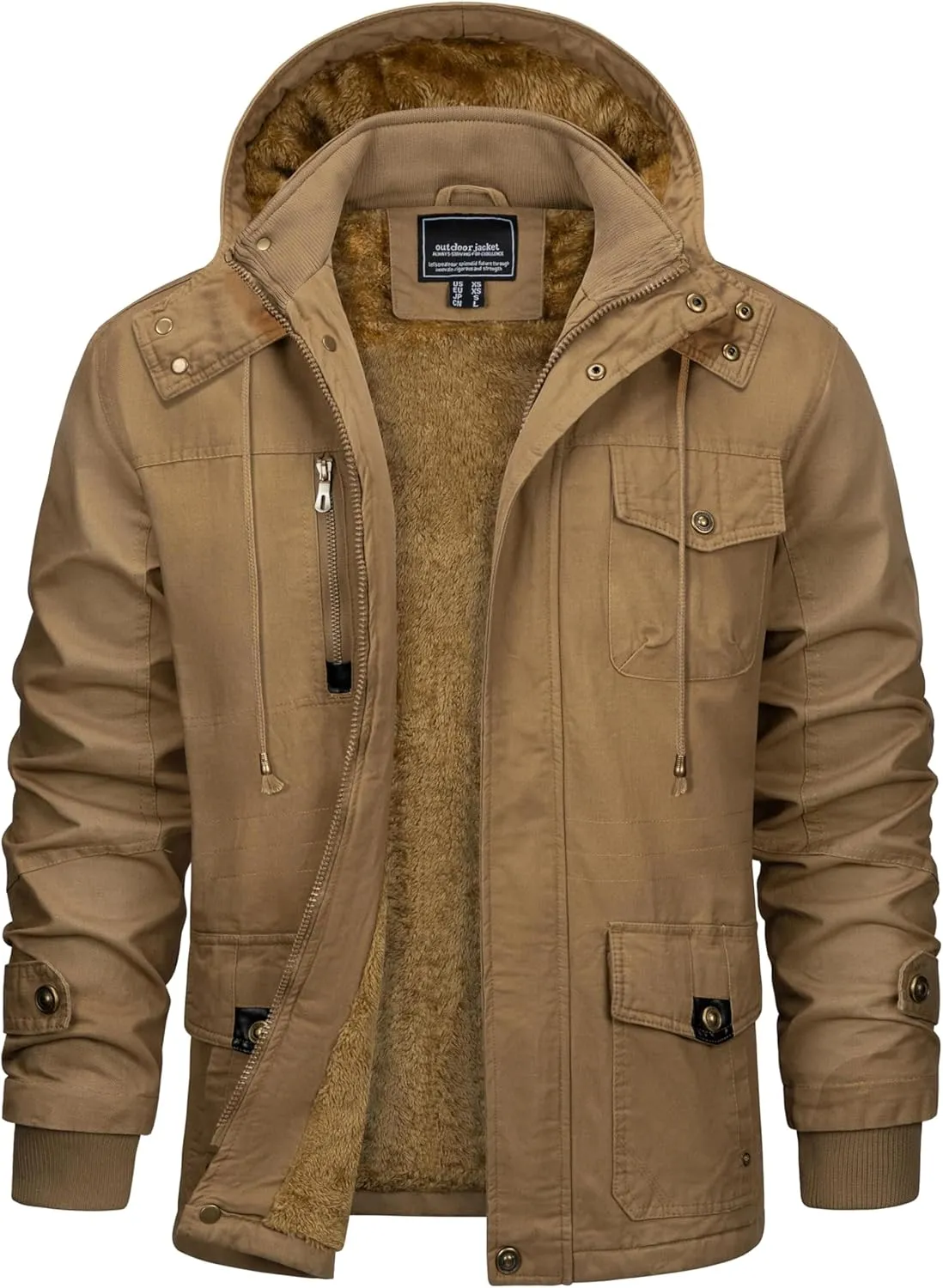 CRYSULLY Men's Winter Casual Thicken Multi-Pocket Outwear Jacket Coat With Removable Hood