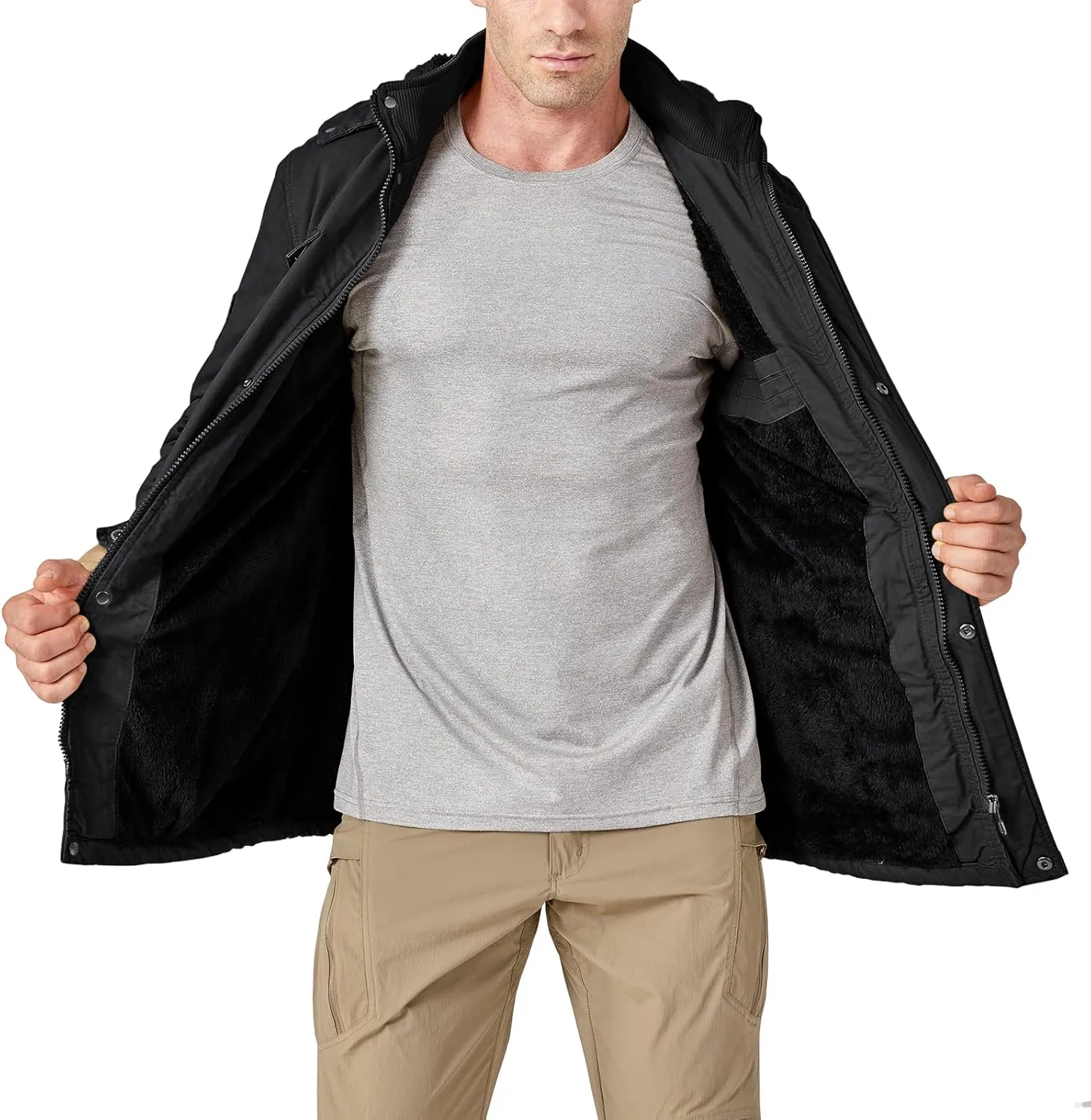 CRYSULLY Men's Winter Casual Thicken Multi-Pocket Outwear Jacket Coat With Removable Hood