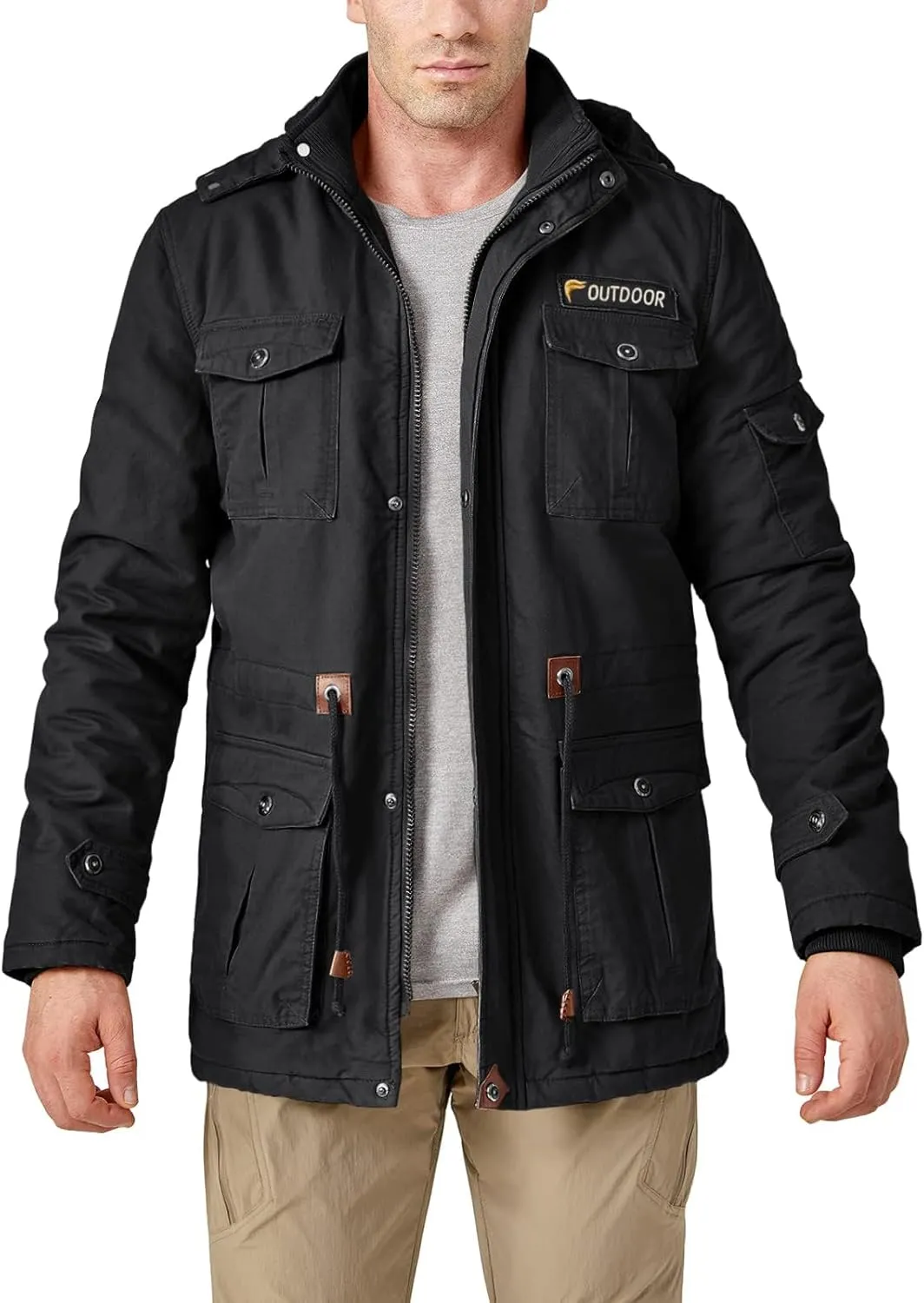 CRYSULLY Men's Winter Casual Thicken Multi-Pocket Outwear Jacket Coat With Removable Hood
