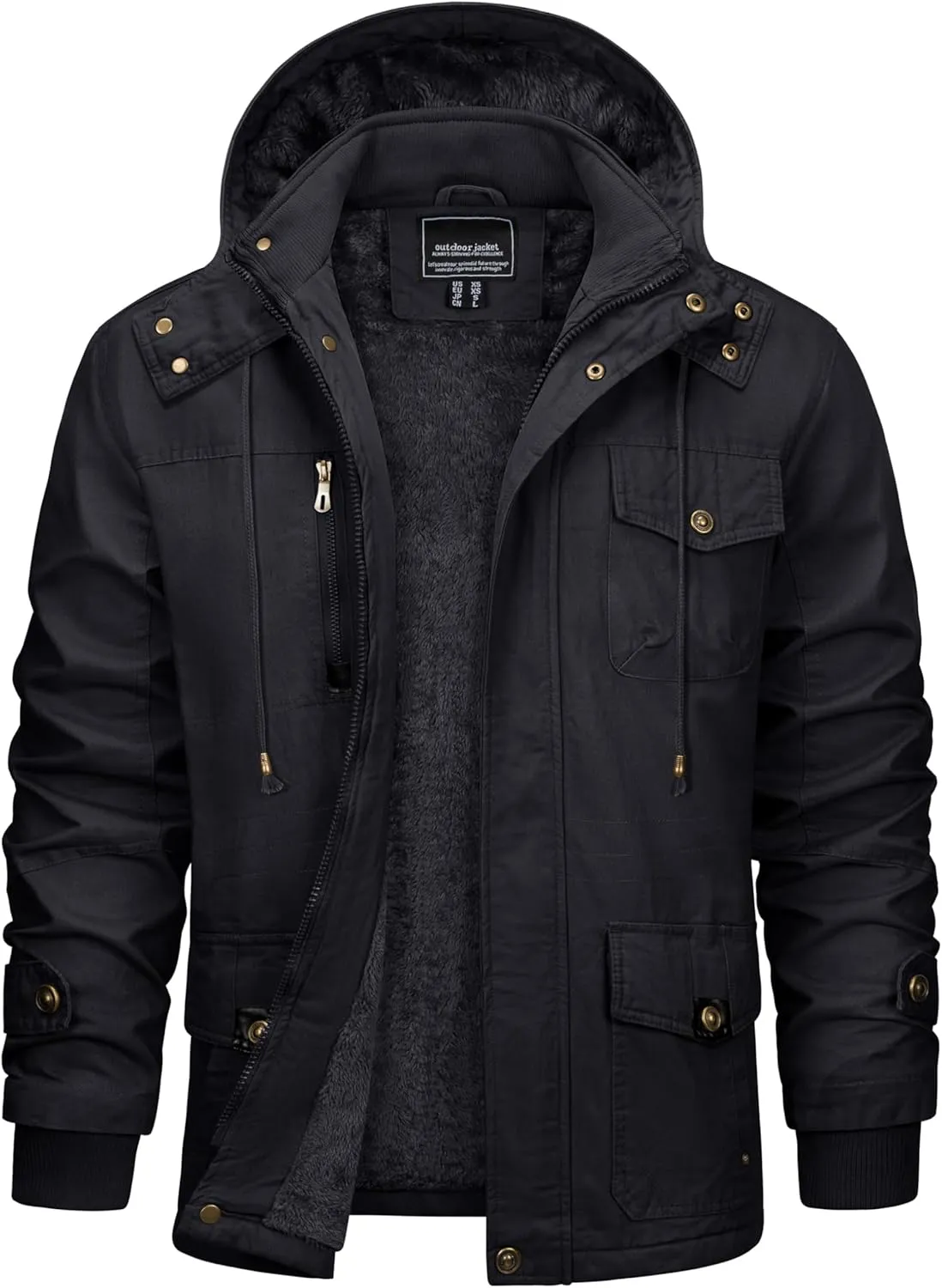CRYSULLY Men's Winter Casual Thicken Multi-Pocket Outwear Jacket Coat With Removable Hood