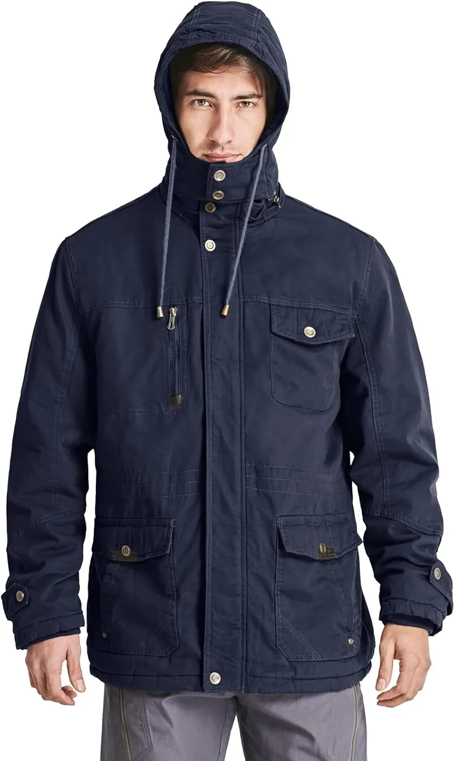 CRYSULLY Men's Winter Casual Thicken Multi-Pocket Outwear Jacket Coat With Removable Hood