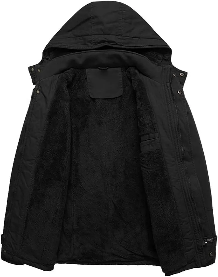CRYSULLY Men's Winter Casual Thicken Multi-Pocket Outwear Jacket Coat With Removable Hood
