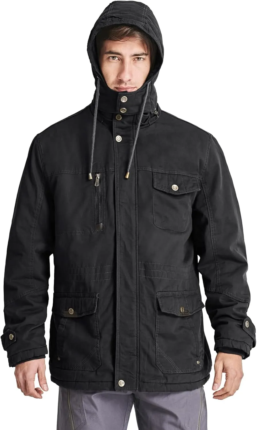 CRYSULLY Men's Winter Casual Thicken Multi-Pocket Outwear Jacket Coat With Removable Hood