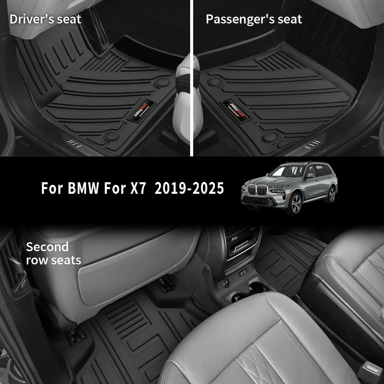 Custom for 2019-2025 BMW X7 6 Seat Floor Mats 3 Rows Cargo Trunk Liner and 3rd Backrest Mtas All Weather TPE Protection Mats Fit BMW X7 40i 50i M Accessories (Only for X7 6 Seat Full Set)
