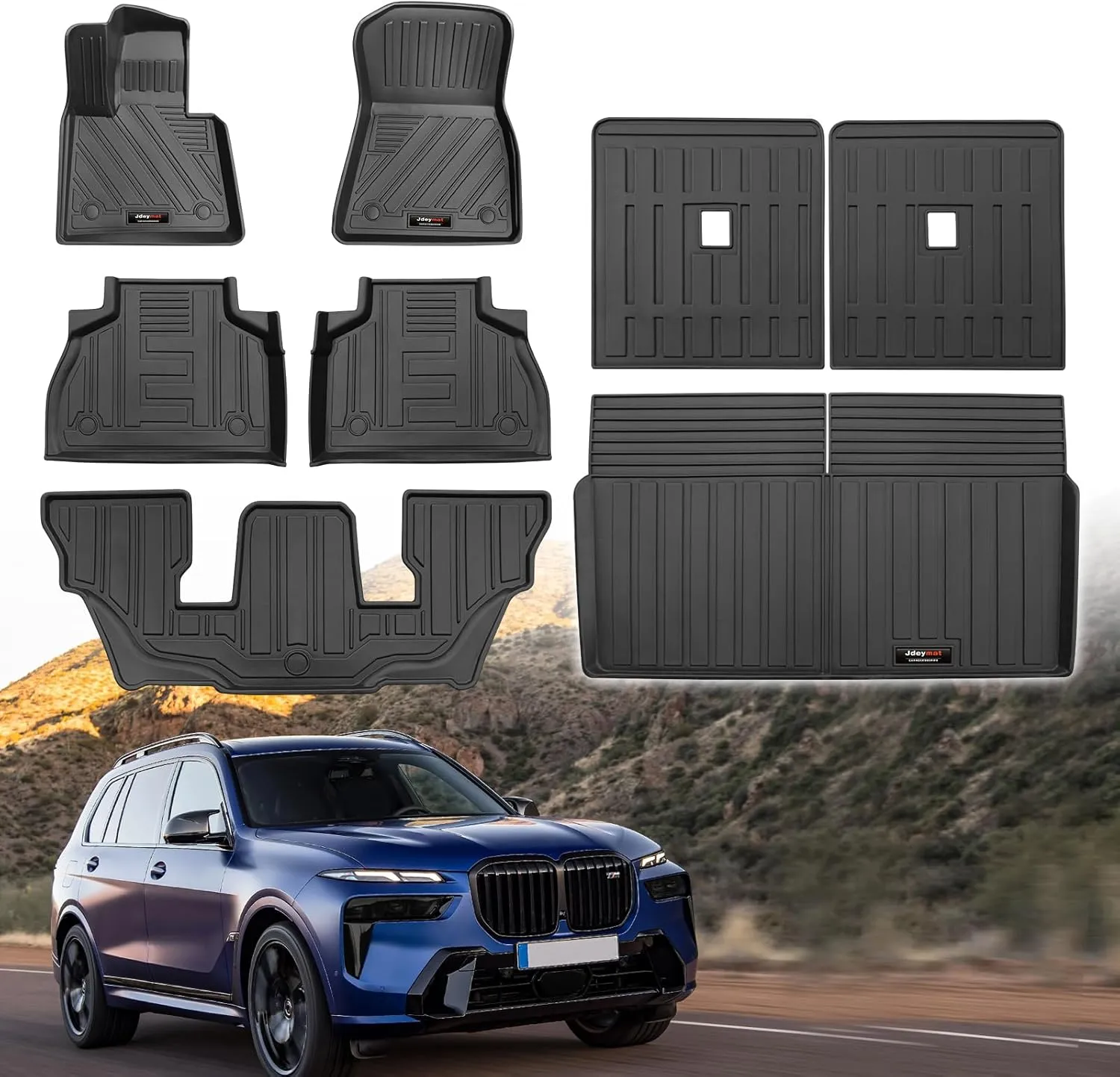 Custom for 2019-2025 BMW X7 6 Seat Floor Mats 3 Rows Cargo Trunk Liner and 3rd Backrest Mtas All Weather TPE Protection Mats Fit BMW X7 40i 50i M Accessories (Only for X7 6 Seat Full Set)