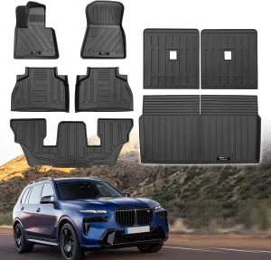 Custom for 2019-2025 BMW X7 6 Seat Floor Mats 3 Rows Cargo Trunk Liner and 3rd Backrest Mtas All Weather TPE Protection Mats Fit BMW X7 40i 50i M Accessories (Only for X7 6 Seat Full Set)