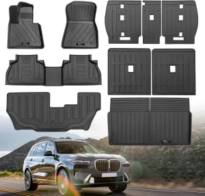 Custom for 2019-2025 BMW X7 7 Seat Floor Mats 3 Rows Cargo Trunk Liner and 2nd 3rd Backrest Mtas All Weather TPE Rubber Protection Mats Fit BMW X7 Accessories (Only for X7 7 Seat Full Set)