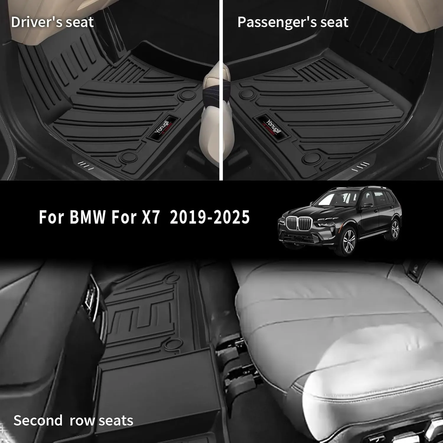 Custom for 2019-2025 BMW X7 7 Seat Floor Mats 3 Rows Cargo Trunk Liner and 2nd 3rd Backrest Mtas All Weather TPE Rubber Protection Mats Fit BMW X7 Accessories (Only for X7 7 Seat Full Set)